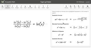 Solving a tough logarithm problem in Graspable Math [upl. by Gail]