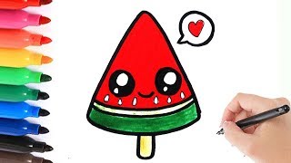 HOW TO DRAW A MELON POPCICLE KAWAII  HOE TEKEN JE EEN MELOEN IJSJE LEREN TEKENEN [upl. by Ehtyaf]