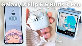 ✨️ Galaxy Z Flip6 ✨️ Aesthetic Customization 📱🩵 amp Buds 3 Pro Unboxing 🎧📦 ASMR [upl. by Nanahs11]