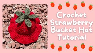 CROCHET STRAWBERRY BUCKET HAT TUTORIAL  BABY SIZE [upl. by Ahsot]