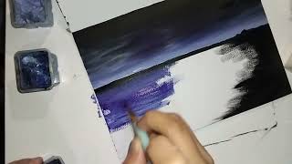 HOW TO MAKE A SEA PAINTING AT NIGHT  Karima Khoerunniswah [upl. by Kucik]