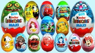 20 Surprise Eggs Kinder Surprise MAXI Mickey Mouse Cars 2 Minnie Mouse Spongebob [upl. by Beutner]