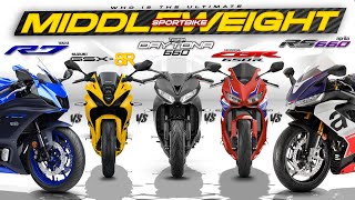 2024 Middleweight Sportbikes Spec Showdown┃ R7 vs GSX8R vs CBR650R vs Daytona 660 vs RS660 [upl. by Afton]