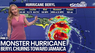 Monster Category 5 Hurricane Beryl barrels towards Jamaica [upl. by Elvah]