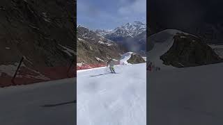 Skiing short and long turns on steep slope in Saas Fee SkiMojo makes you ski crazy [upl. by Nekcarb]