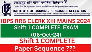 IBPS RRB CLERK Main Exam XIII 2024 Shift 1 COMPLETE 06 Oct 2024 [upl. by Arst]