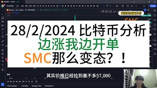 涨不停 BTC真的涨不停！边涨我边开单！SMC无解 ！2月28日2024年 比特币 盘面分析 [upl. by Arahsak]