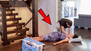 FALLING DOWN THE STAIRS WHILE PREGNANT PRANK ON BOYFRIEND HE FREAKS OUT [upl. by Elyrpa474]