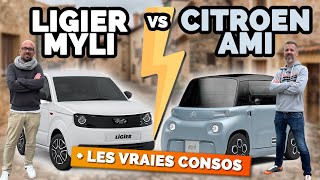 Citroen AMI vs Ligier MYLI  le duel des voiturettes électriques  point conso [upl. by Michal]