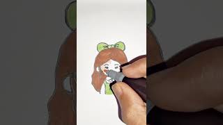 Outline And Colouring Cute Girls 🎀💚🧡 colouringoutlinecutedrawingeasydrawingdrawing [upl. by Akihsay]