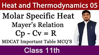 Molar Specific Heat  Mayers Relation  Derivation of Cp  Cv  Heat and Thermodynamics  Physics [upl. by Thibaut]