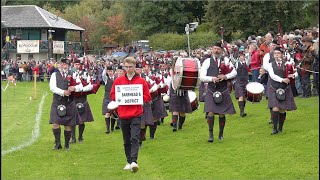 Barrhead amp District plus Lochgelly High School Pipe Bands march at the 2024 Pitlochry Highland Games [upl. by Newel]