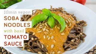 10 min vegan soba noodles with basil tomato sauce  gluten free [upl. by Marasco570]