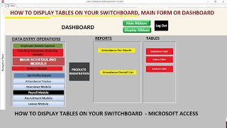 How to Display tables on Switchboard Main form or Dashboard in Microsoft Access Database project [upl. by Ailiec36]