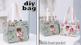 DIY BAG MAKING FROM CLOTH  with front pocket korean design floral zipper purse bag [upl. by Laina]