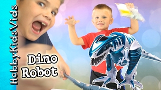 Dinosaur Robot Walking Toy Blue Tooth Tech Roboraptor Toy Review HobbyKidsVids [upl. by Arihday]