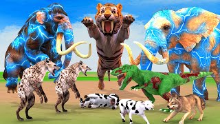 10 Zombie Tigers vs 10 Hyenas vs Titanoboa Snake Attack Cow Cartoon Saved by Woolly Mammoth Elephant [upl. by Eelyah79]