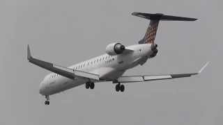 Eurowings Canadair Regional Jet CRJ900ER DACNG overhead  final approach at Berlin Tegel airport [upl. by Ailahk]