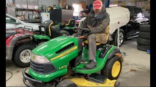 How To Install  change a Transmission Drive Belt on a John Deere Lawn Tractor mower LA175 LA140 [upl. by Nnylram20]