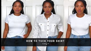 How to French tuck half tuck or no tuck tie your shirt AND sweater and which is right for YOU [upl. by Aiouqes]