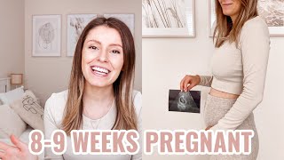 8  9 WEEKS PREGNANT  SYMPTOMS EARLY SCAN ULTRASOUND PHOTOS BELLY SHOT PERINATAL ANXIETY UK [upl. by Desiri603]