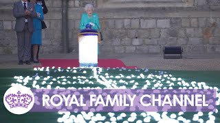 Queen Ignites Windsor Castle Jubilee Beacon [upl. by Cohdwell188]