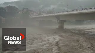 India floods Annual monsoon rains cause heavy flooding in parts of northern region [upl. by Eeima]