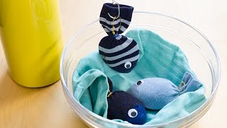 DIY  Pêche à la ligne récup avec des poissons chaussettes [upl. by Grannias]