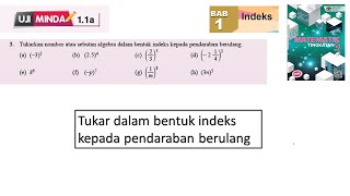 KSSM Matematik Tingkatan 3 Bab 1 indeks pendaraban berulang uji minda 11a no3 buku teks [upl. by Lucine262]