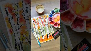 How to paint fall birch trees with watercolor and a credit card [upl. by Mandi]