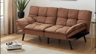 Unboxing Mainstays Memory Foam Futon Camel Faux Suede [upl. by Pomona]