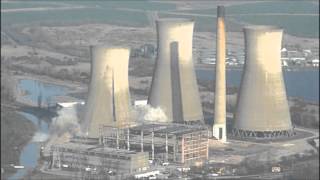 Demolition of Richborough cooling towers Helicopter view [upl. by Orton]