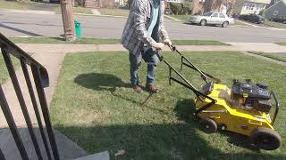 Stinger EZ AER 19 Walk Behind Core Aerator in Actioncore aerating my lawn [upl. by Lozar]