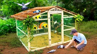 Utilize redundant wood bars and car tire to make bird cage  Recycle project [upl. by Myke]