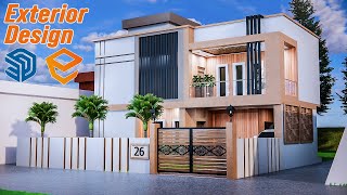 3D EXTERIOR HOUSE DESIGN  FRONT BALCONY DESIGN  SKETCHUP  ENSCAPE  WORK TIMELAPSE  TUTORIAL [upl. by Rugg982]