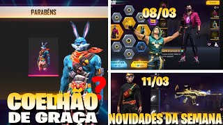 NOVO CALENDÃRIO SEMANAL FREE FIRE COELHÃƒO DE GRAÃ‡A NOVOS ROYALES CHEGANDO RECARGAS E MUITO MAIS [upl. by Nnylak]