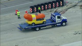 Video Now Oscar Mayer Wienermobile flips over in Chicago crash [upl. by Novikoff]