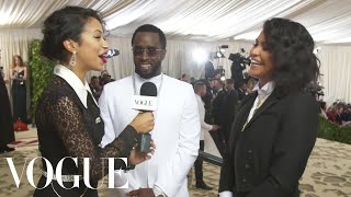 Diddy and Cassie on Their Angelic Met Gala Outfits  Met Gala 2018 With Liza Koshy  Vogue [upl. by Shurwood7]