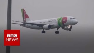 Planes struggle to land at Manchester Airport  BBC News [upl. by Kinimod]