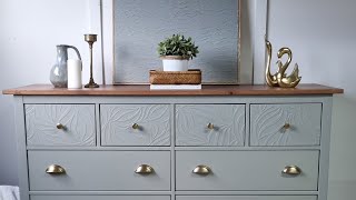 IKEA HEMNES DRESSER MAKEOVER Paintable Wallpaper Sage green and Stained wood 🥰 [upl. by Barna244]