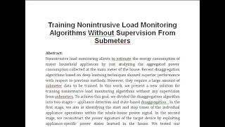 Training Nonintrusive Load Monitoring Algorithms Without Supervision From Submeters [upl. by Lorak]