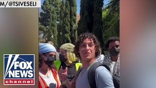 WATCH Protesters block Jewish UCLA student from class [upl. by Rutherfurd112]