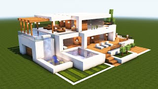 MODERNES HAUS mit POOL und WASSERFALL in MINECRAFT bauen TUTORIAL HAUS 293 [upl. by Charie409]