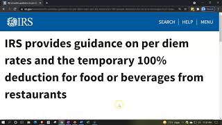 Guidance on per diem rates and the temporary 100 deduction for food or beverages from restaurants [upl. by Rednael]