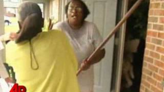 Raw Video Woman Attacks TV Crew With Hoe [upl. by Nylirej944]