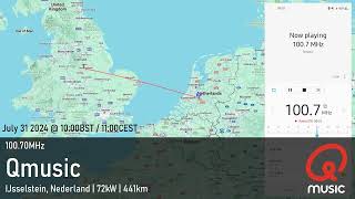 Tropo FM DX 310724 10070MHz Qmusic in Nederland from the UK [upl. by Arehs122]