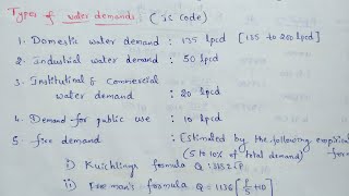 Types of water demand Water demand  lpcd [upl. by Ramor]