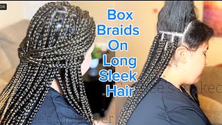 Box Braids Tutorial  how to make box braids on a sleek long straight hair without edge control [upl. by Reivaxe]