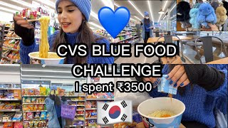 🇰🇷CVS BLUE FOOD ONLY CHALLENGE  Shopping in Downtown  vlog💙 [upl. by Neladgam]