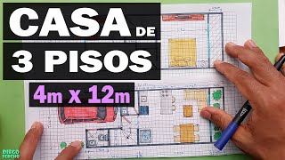 🏠 Dibuja un plano para casa triplantas 4m x 12m Escala 150 22 📏📐 [upl. by Huei]